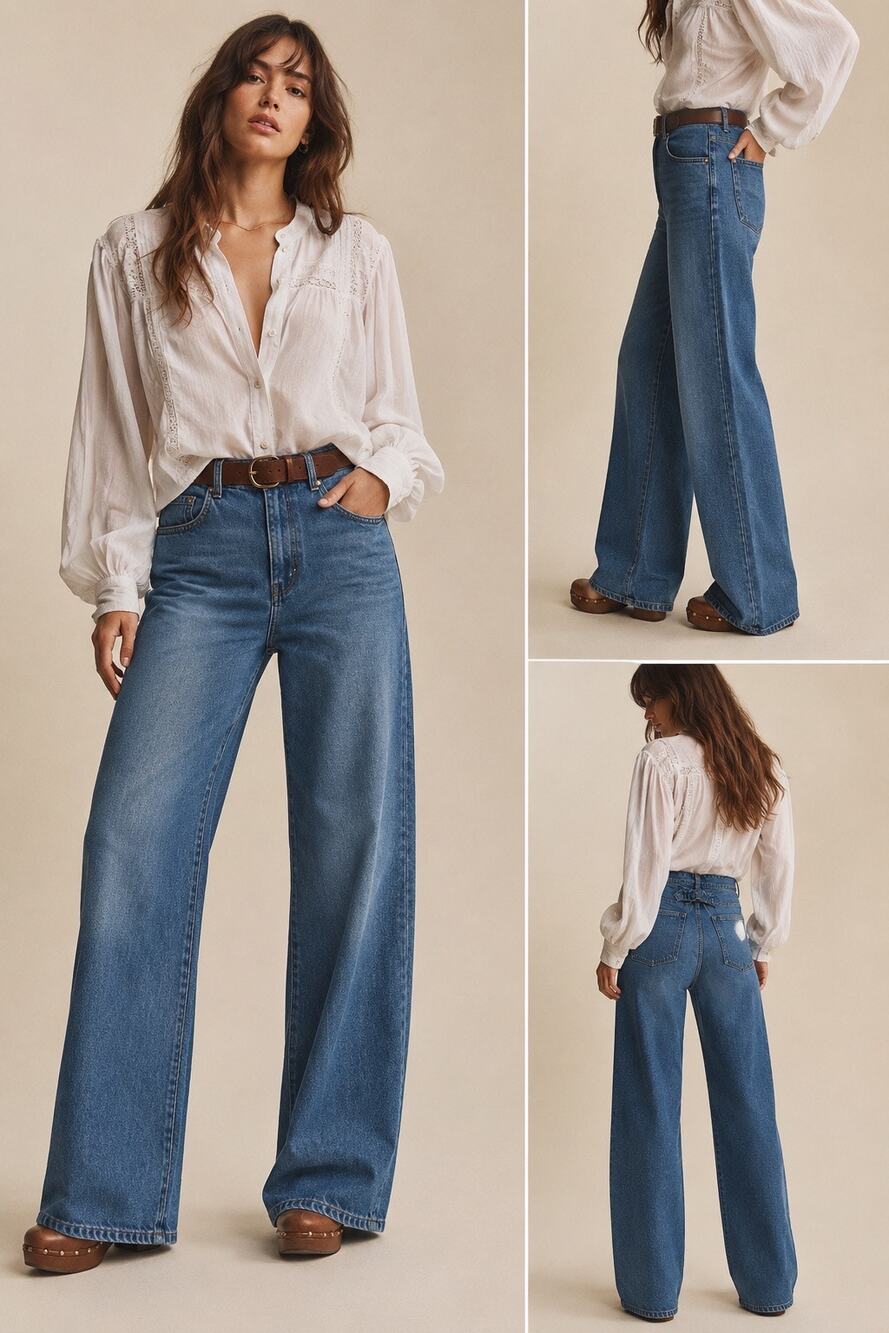 Anthropologie Pilcro Wide-Leg Cinch Waist Denim Jeans  - 27